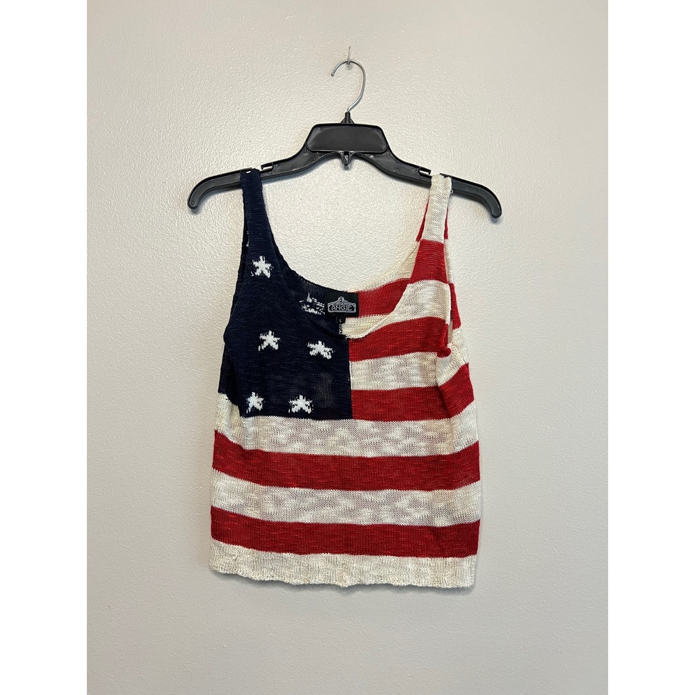 Angie American Flag Knit Tank Top Red White Blue Stars Patriotic Sleeveless L